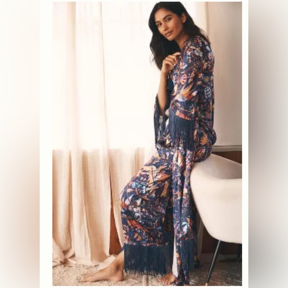 Anthropologie Judith Schaechter Printed Fringe Robe Sz S
